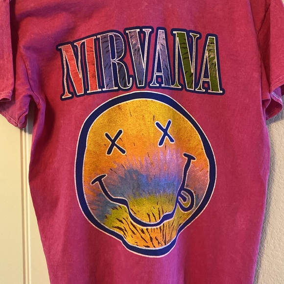New NIRVANA PINK ACID WASH SMILEY TEE- SIZE M - Picture 2 of 5